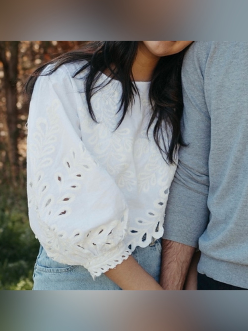 Free People White Eyelet Crop Top with Balloon Sleeves